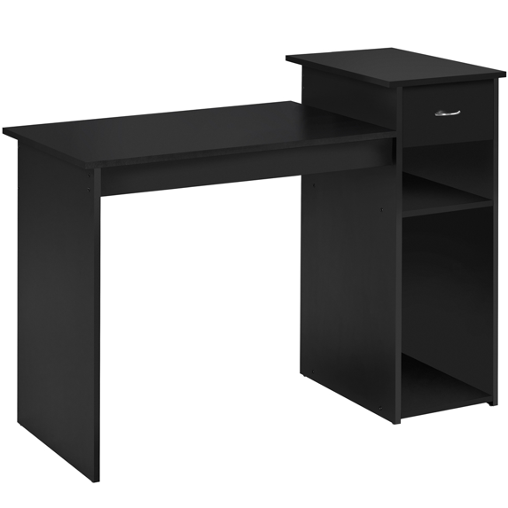Alden Design Home Office Workstation Computer Desk with Drawer and Storage, Black