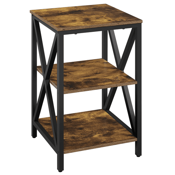 Alden Design Industrial 3-Tier Wooded End Table with Metal Frame for Living Room, Rustic Brown
