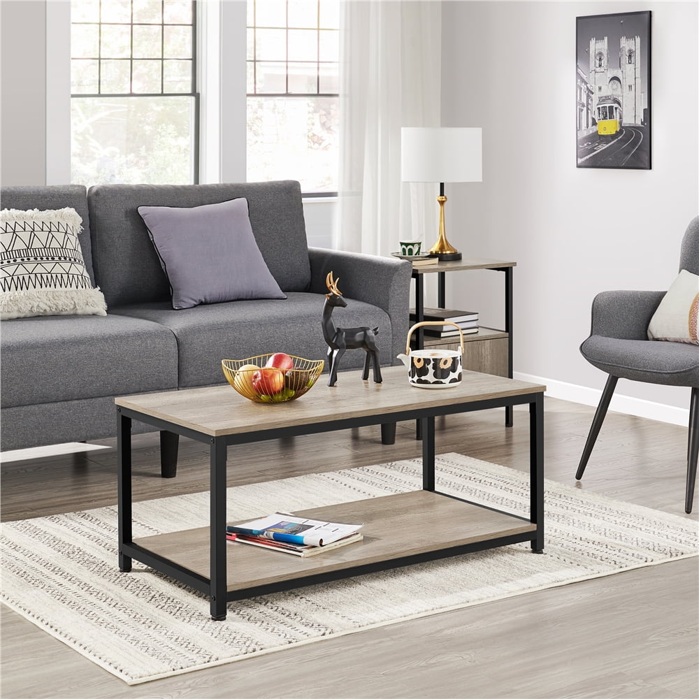 Alden Design Industrial Coffee Table with Storage Shelf for Living Room ...