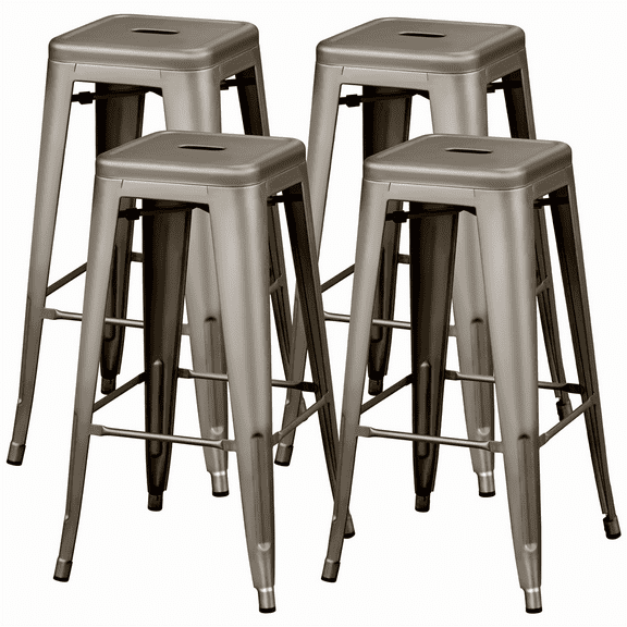 Alden Design Industrial Metal 30" Stackable Backless Bar Height Stools Set of 4, Gunmetal Gray