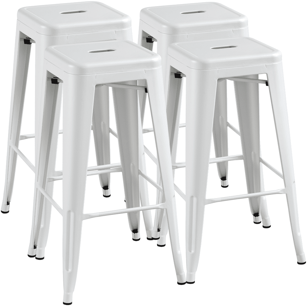 Alden Design Industrial Metal 30" Stackable Backless Bar Height Stools, Set of 4, White