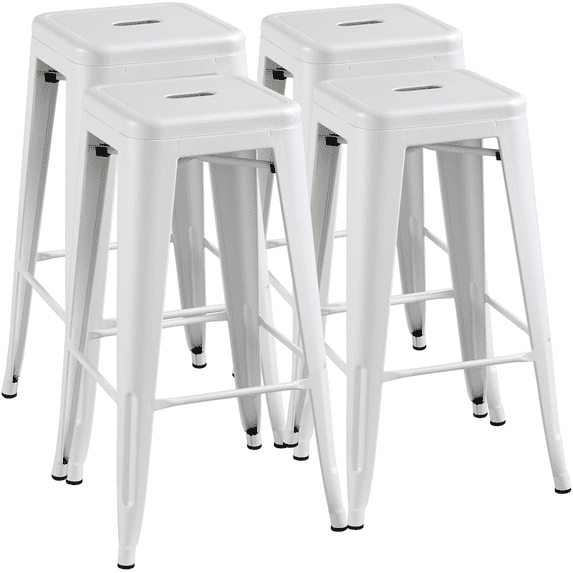 Alden Design Industrial Metal 30" Stackable Backless Bar Height Stools, Set of 4, White