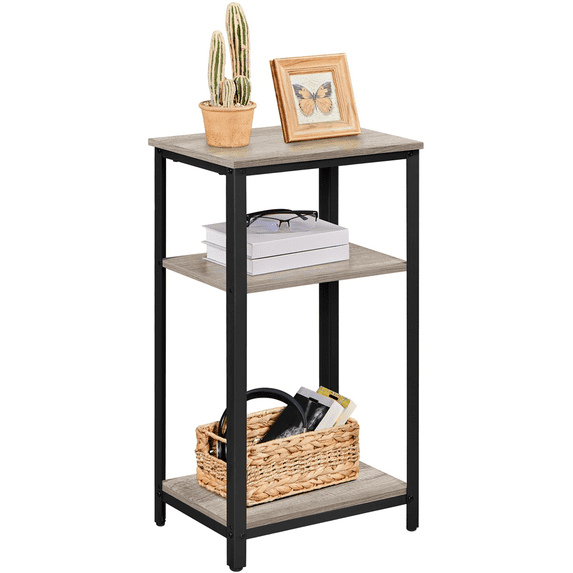 Alden Design Industrial Wood and Metal 3-Tier End Table for Living Room, Gray