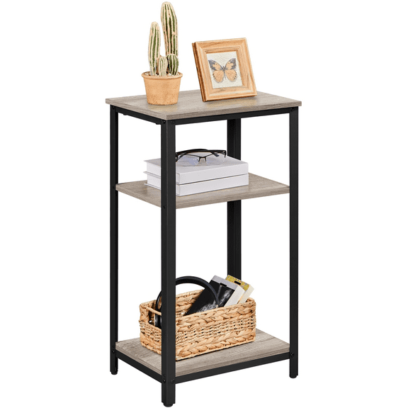 Alden Design Industrial Wood and Metal 3-Tier End Table for Living Room, Gray