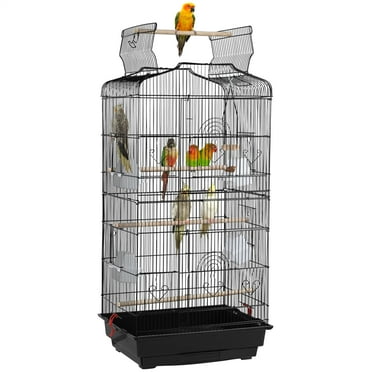 Alden Design Large 36" Metal Bird Cage with Play Top for Parakeets and Lovebirds, Black