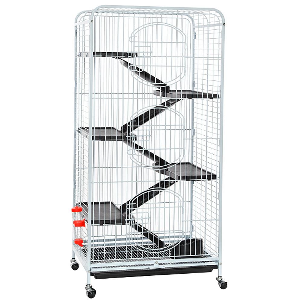 Alden Design Large 6 Level Rolling Pet Cage with 3 Doors, Pet Bowl, and Water Bottle for Small Animals, White