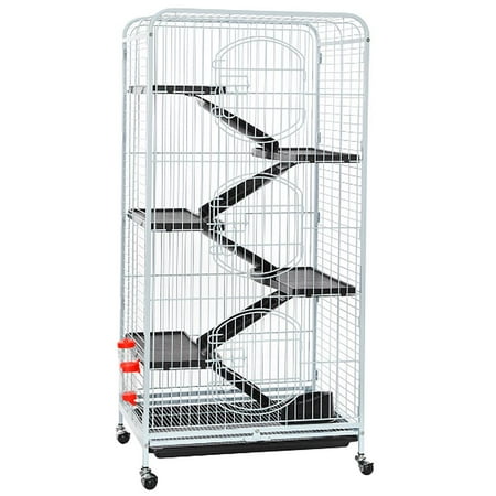 Alden Design Large 6 Level Rolling Pet Cage with 3 Doors, Pet Bowl, and Water Bottle for Small Animals, White