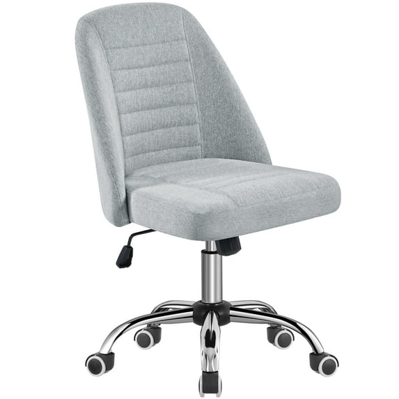 Alden Design Linen Fabric Mid Back Office Desk Chair with Metal Base, Light Gray