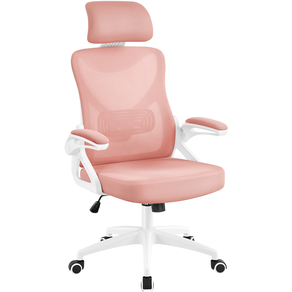 Alden Design Mesh Office Chair with Adjustable Padded Headrest Adult, White/Pink