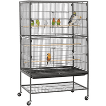 Alden Design Metal 52" Large Rolling Bird Cage with 3 Perches and 4 Feeders, Black