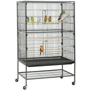 Alden Design Metal 52" Large Rolling Bird Cage with 3 Perches and 4 Feeders, Black