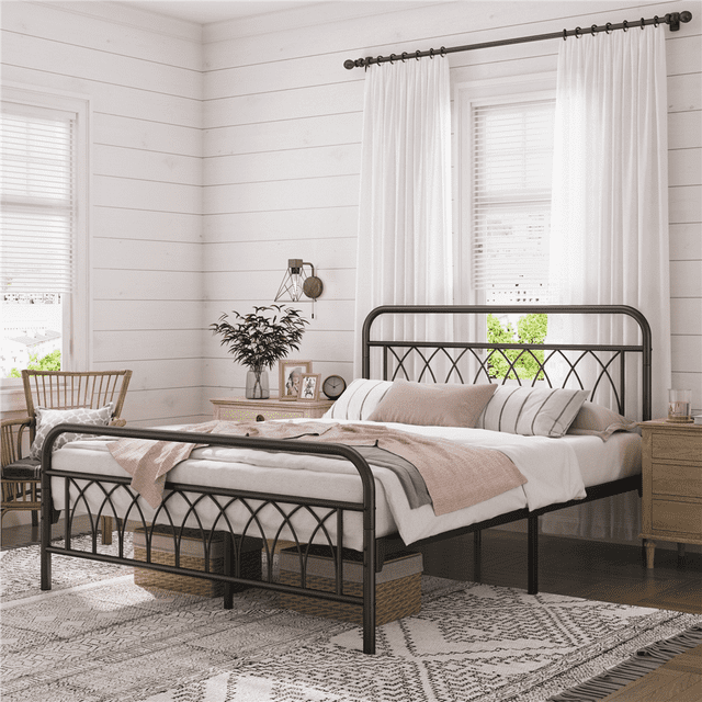 Alden Design Metal Platform Bed Frame with Headboard and Footboard ...