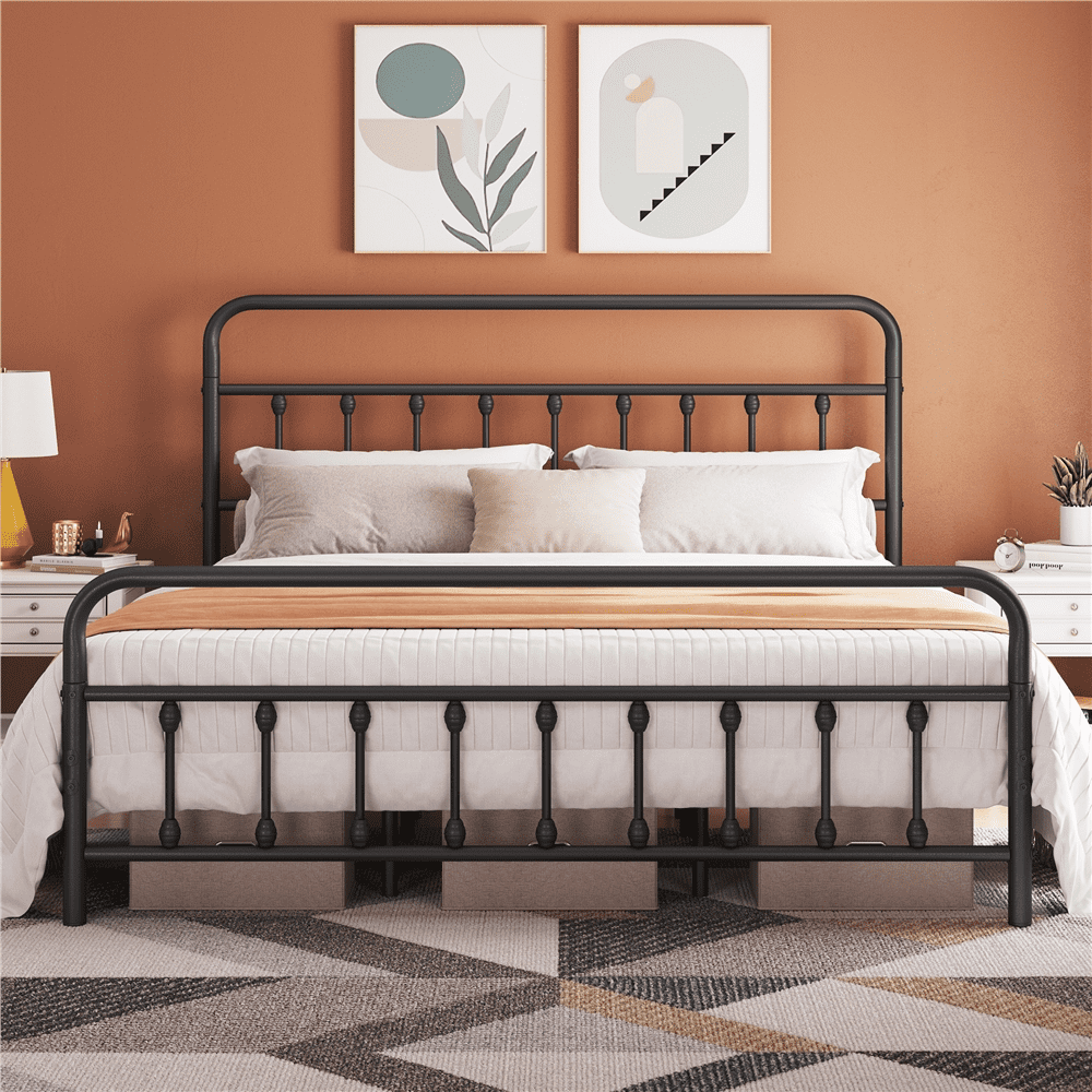 Alden Design King Size Metal Platform Bed Frame with High