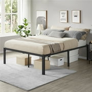 Alden Design Metal Platform Queen Bed Frame with Steel Slat Support for Home, Black