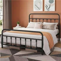 Alden Design Metal Platform Queen Bed with High Headboard, Adult, Black