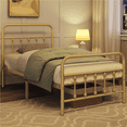Alden Design Metal Platform Twin Bed with High Headboard, Antique Gold