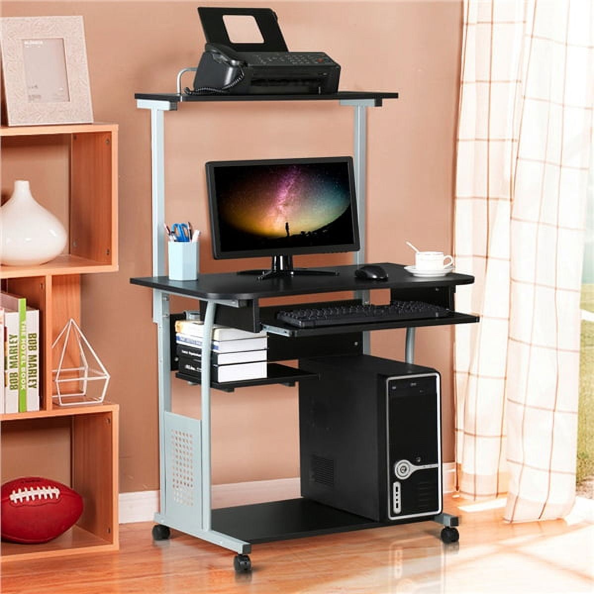 Alden Design Metal Portable Computer Desk with 4 Storage Shelves and Keyboard Tray Black Gray