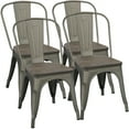 thumbnail image 1 of Alden Design Metal Stackable Dining Chairs with Wooden Seat, Set of 4, Gunmetal Gray, 1 of 10