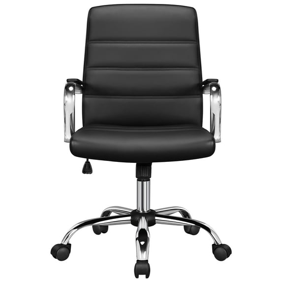 Alden Design Mid-Back Swivel PU Leather Office Chair for Home Office, Black