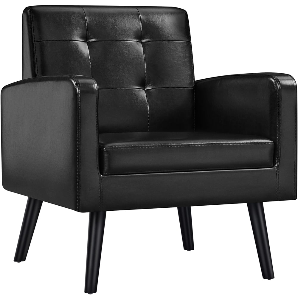 Alden Design Mid Century Faux Leather Tufted Accent Chair for Living ...