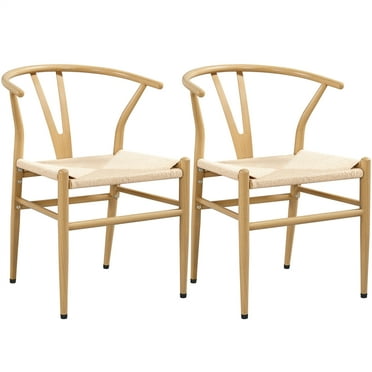 Alden Design Mid-Century Metal Dining Chairs with Woven Hemp Seat, Set of 2, Natural