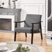 Alden Design Mid-Century Modern Accent Chair with Wooden Frame, Dark Gray Fabric