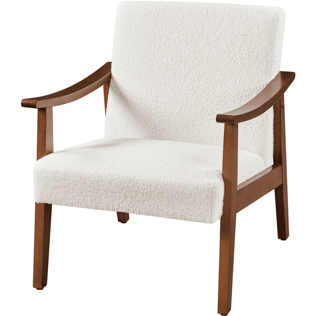 Alden Design MidCentury Modern Accent Chair with Wooden Frame, Ivory