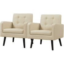 Alden Design Mid Century Modern Faux Leather Accent Chair with Solid Wood Legs, Set of 2, Beige