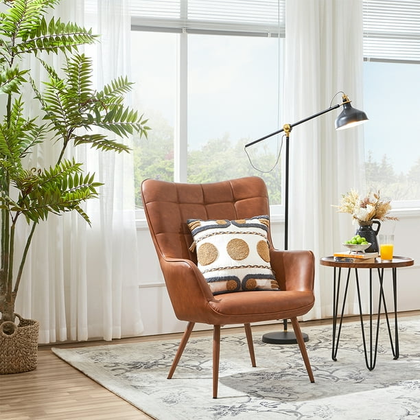 Mid-Century Modern Wingback Accent Chair with Solid Wood Frame and Extra-Thick Backrest – Lounge Chair for Living Room, Bedroom, or Reading Room