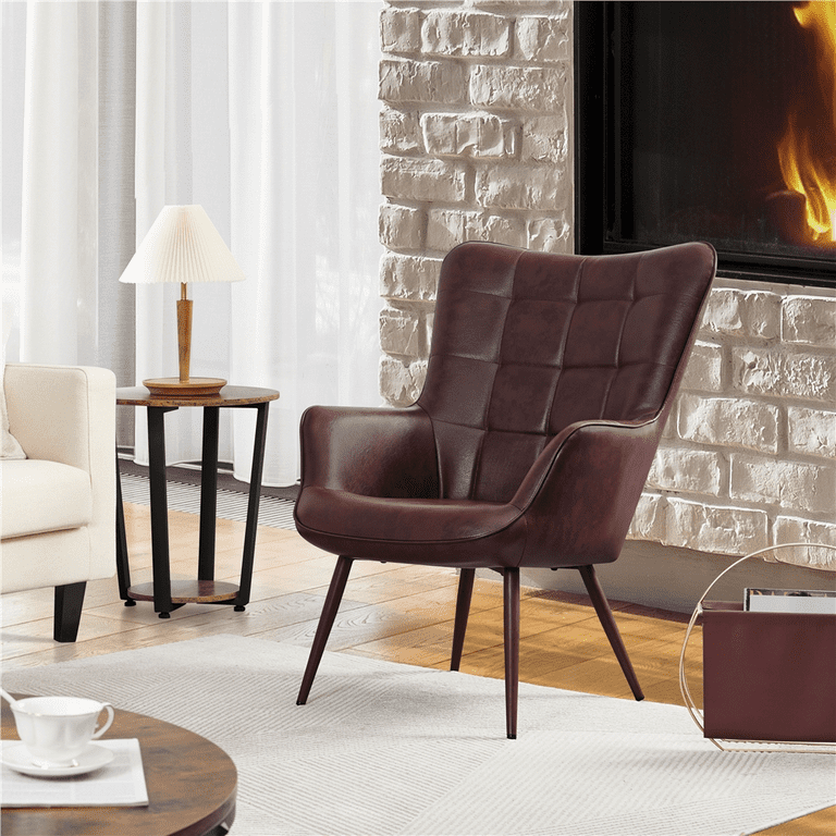 Faux Leather Wingback Accent Chair