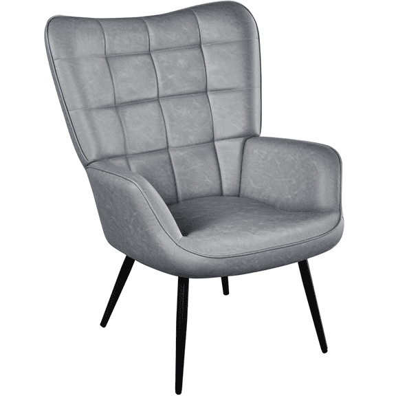 Alden Design Mid-Century Modern Faux Leather Wingback Accent Chair, Gray