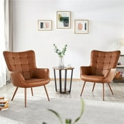 Alden Design Mid-Century Modern Faux Leather Wingback Accent Chair, Set of 2, Brown