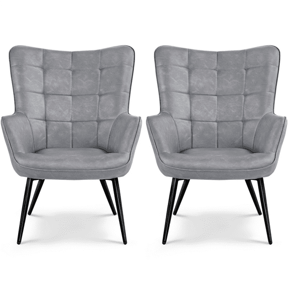 Alden Design Mid-Century Modern Faux Leather Wingback Accent Chair, Set of 2, Gray