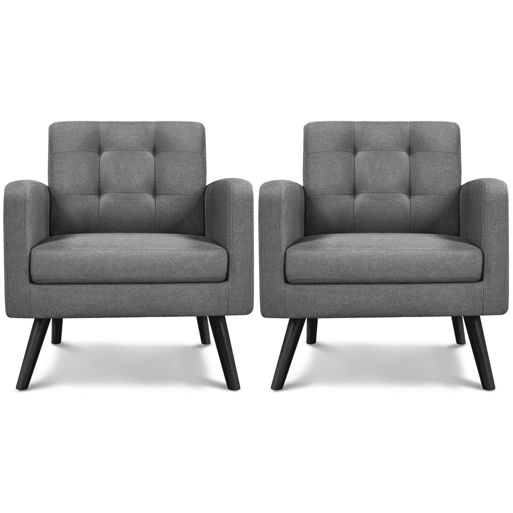 Alden Design Mid Century Modern Tufted Accent Chair with Rubberwood Legs, Set of 2, Dark Gray
