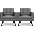 thumbnail image 1 of Alden Design Mid Century Modern Tufted Accent Chair with Rubberwood Legs, Set of 2, Dark Gray, 1 of 10