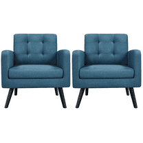 Alden Design Mid Century Modern Tufted Accent Chair with Rubberwood Legs, Set of 2, Navy Blue