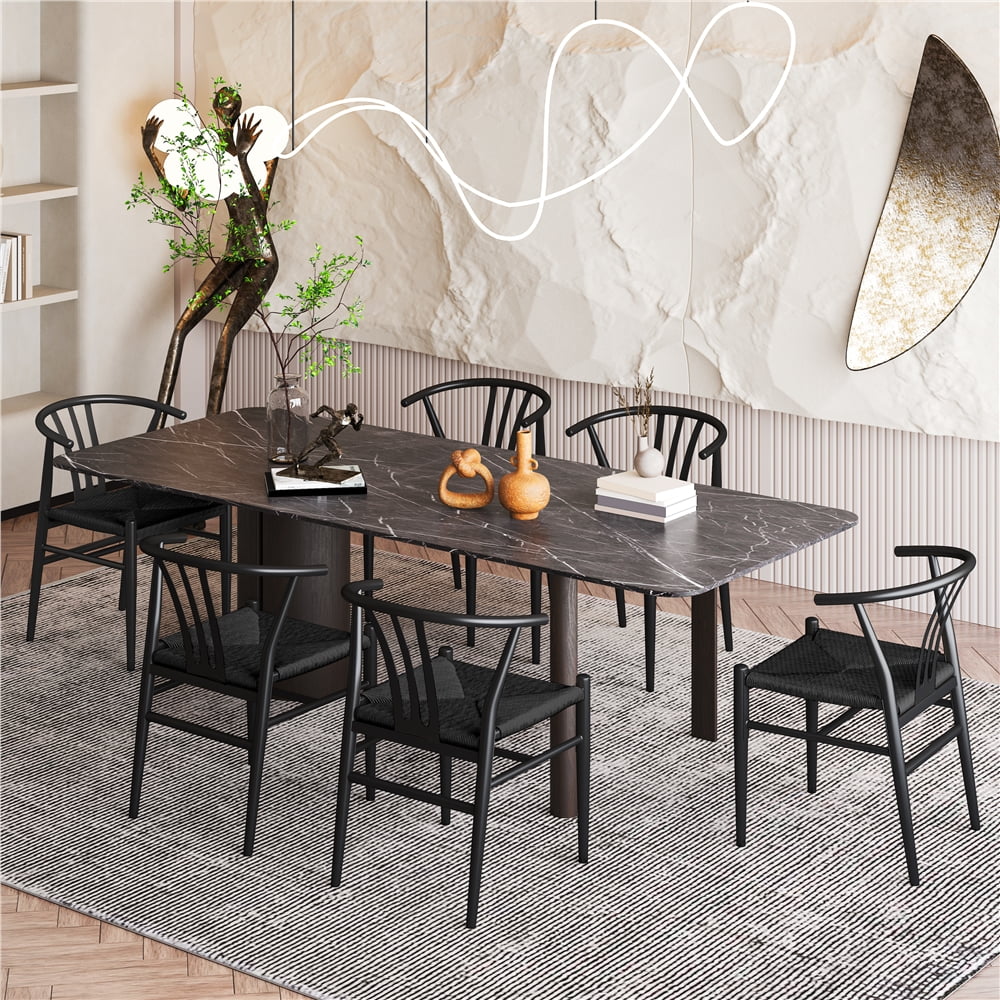 Alden Design Mid-Century Weave Dining Chairs with Solid Metal Frame, Black - Walmart.com