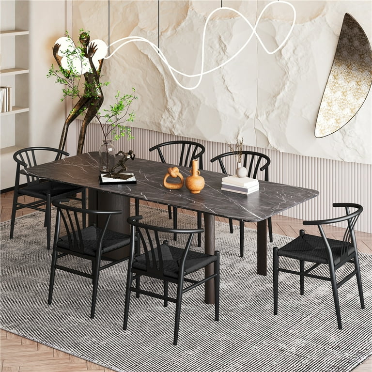 Living Room Black Iron Chair Alden Design Mid-Century Weave Dining