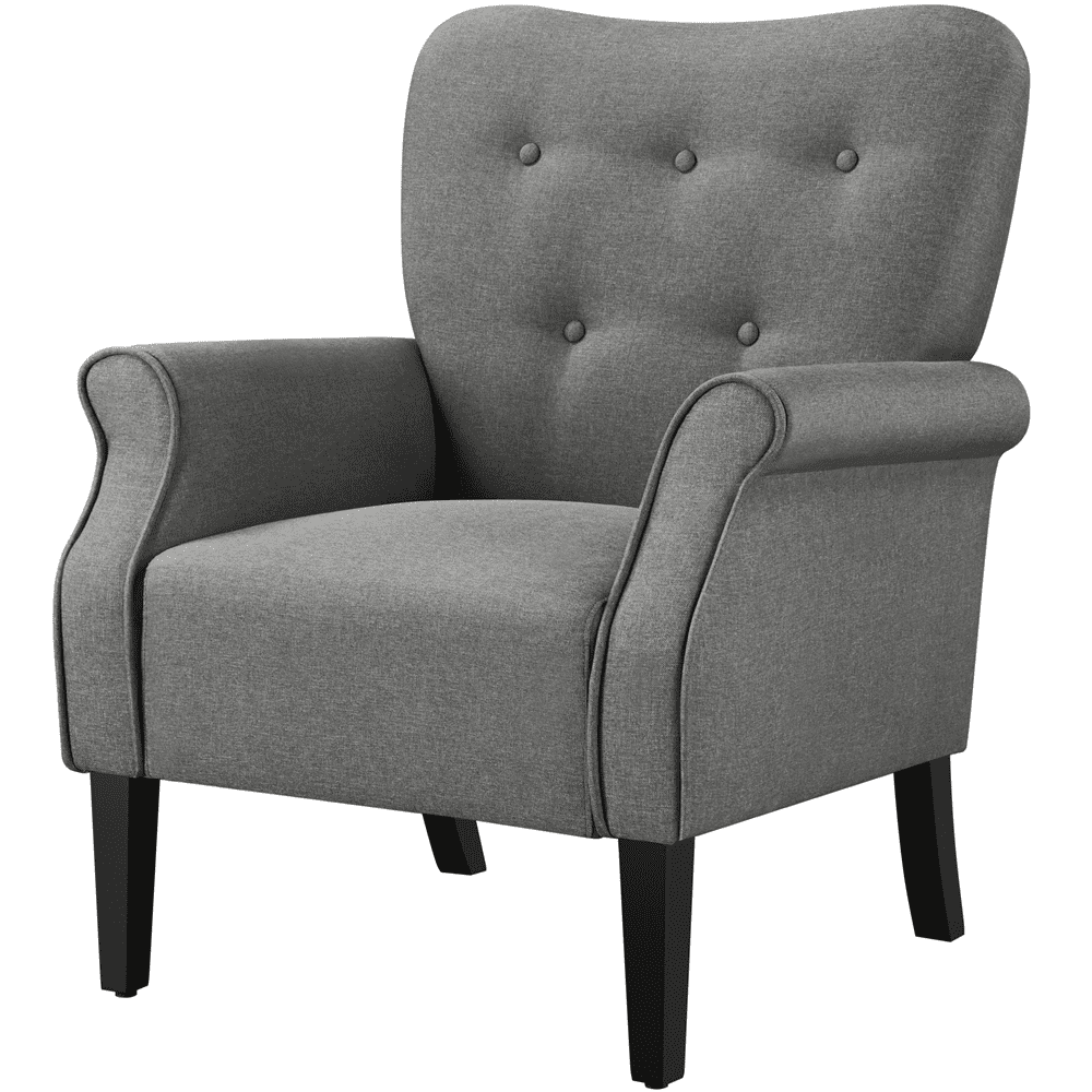 Alden Design Mid-century Upholstered Fabric Accent Armchair for Living Room with Wooden Leg, Dark Gray