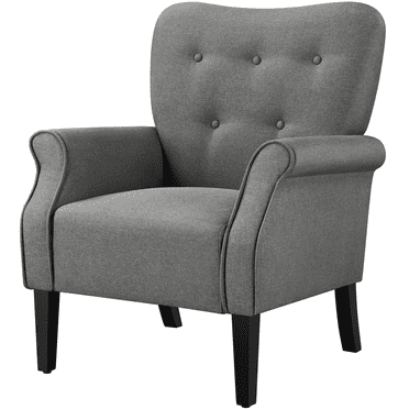 Alden Design Mid-century Upholstered Fabric Accent Armchair for Living Room with Wooden Leg, Dark Gray