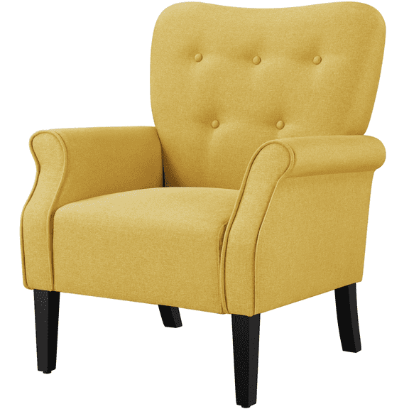 Alden Design Mid-century Upholstered Fabric Accent Armchair for Living Room with Wooden Leg, Yellow