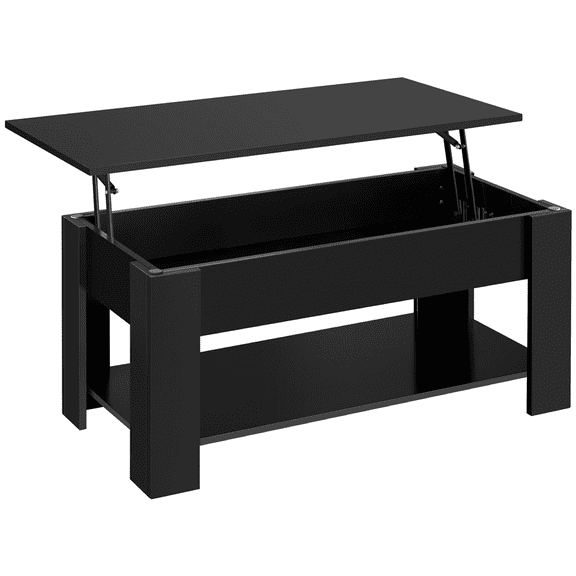Alden Design Modern 39" Wood Lift Top Coffee Table with Lower Shelf for Living room, Black