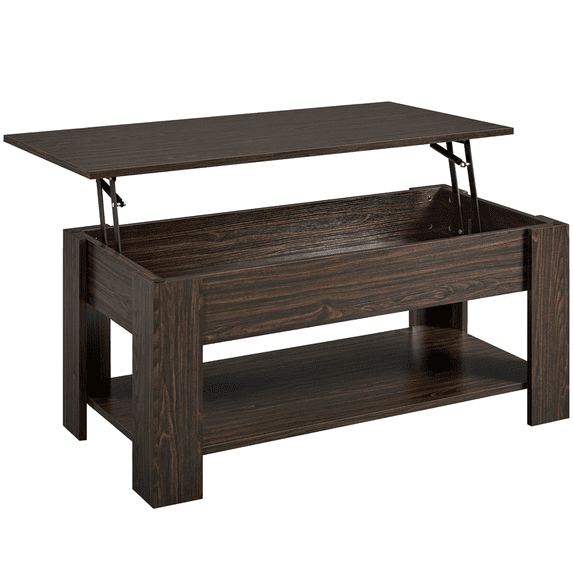 Alden Design Modern 47.5" Wood Lift Top Coffee Table with Lower Shelf for Living Room, Espresso