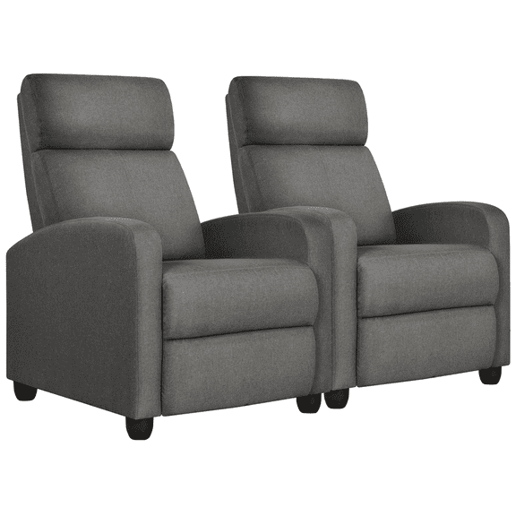 Alden Design Modern Adjustable Fabric Recliner with Footrest, Set of 2, Gray