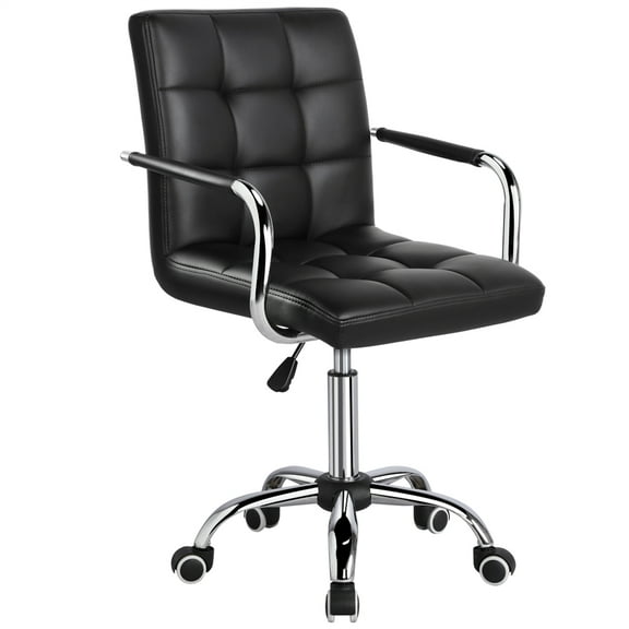 Alden Design Modern Adult Faux Leather Adjustable Office Chair with Wheels, Black