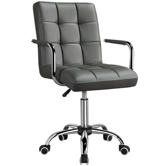 Alden Design Modern Adjustable Faux Leather Swivel Office Chair with Wheels, Gray