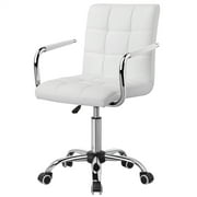 Alden Design Modern Adjustable Faux Leather Swivel Office Chair with Wheels, White