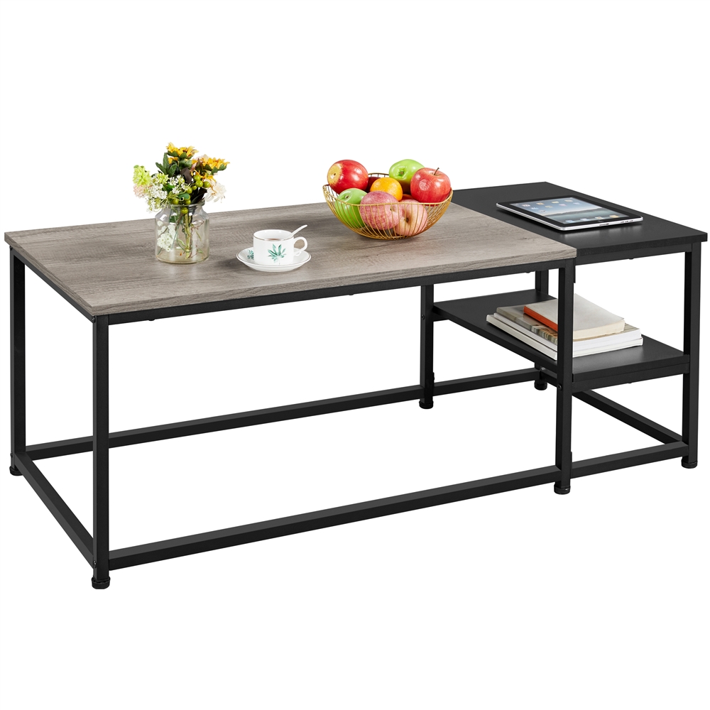 Alden Design Modern Coffee Table with Storage Shelf, Rustic Gray/Black - image 1 of 6
