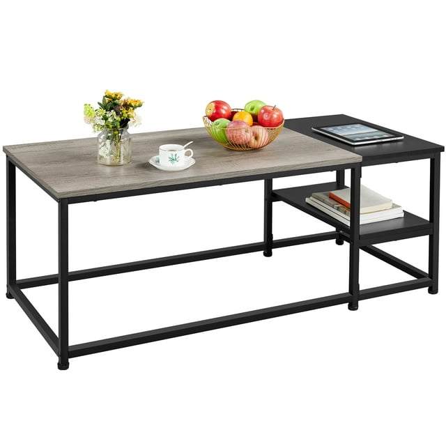 Alden Design Modern Coffee Table with Storage Shelf, Rustic Gray/Black