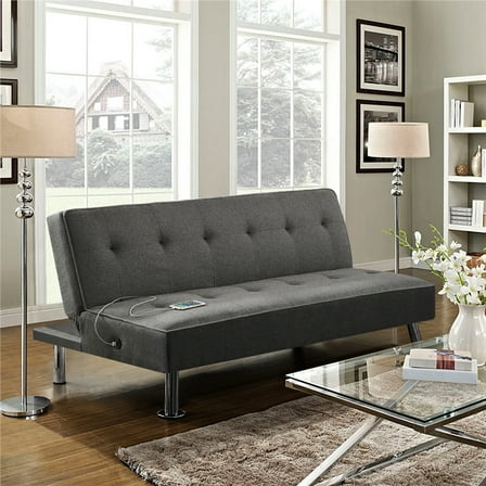 Alden Design 66" Modern Fabric Convertible Futon Sofa Bed with USB, Charcoal